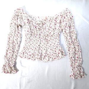 Rose And Grey Floral Smocked Off-Shoulder Top L